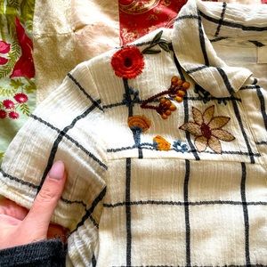 Roole Medium top cream grid pattern embroidered boho